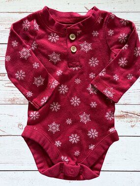 Homegrown By Gymboree 0-3 Months Red Snowflake Long Sleeve Body Suits